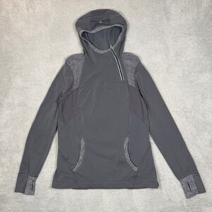 Lululemon Gray Asymmetrical Zip Pullover Hoodie Thumbholes Women Size 12